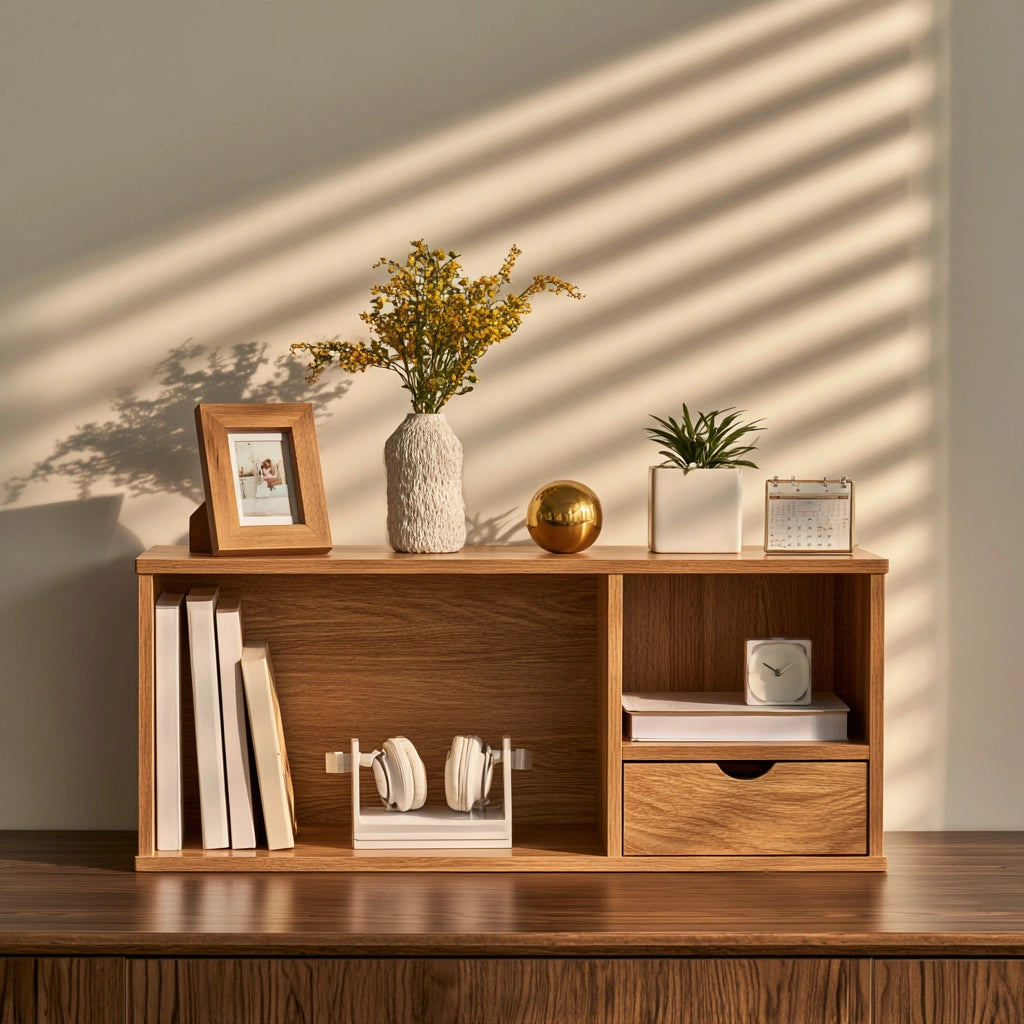 Bücherregal, aus Holz, mit zwei Ebenen, Farbe: hellbraun